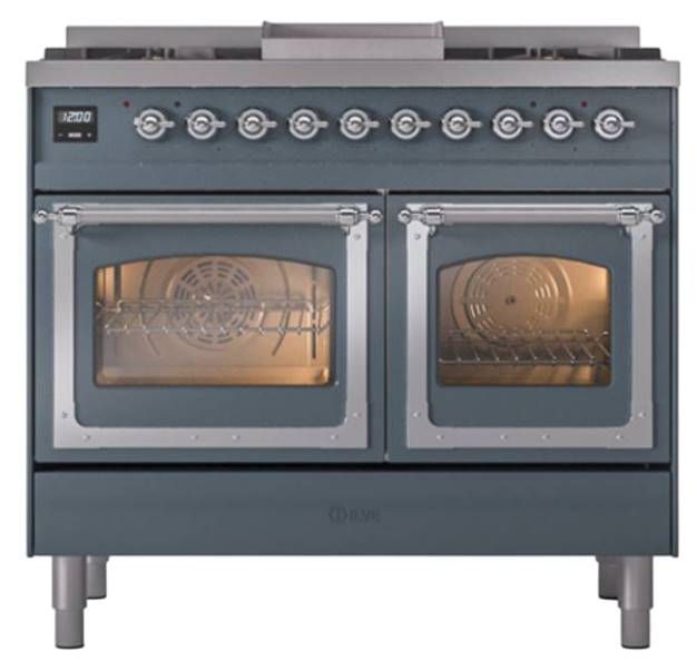 Ilve® Nostalgie II Noblesse 40'' Blue Gray Pro Style Dual Fuel Range with Chrome Trim-1