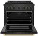 ZLINE Designer Collection Paramount 36" 5.2 Cu. Ft. Black Satin Stainless Steel Gas Range with 6 Burner DuoPro™ Cooktop and Convection Gas Oven with Black Matte and Champagne Bronze Accents-3