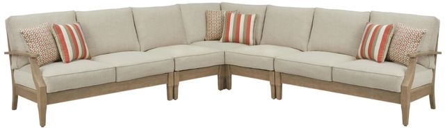 Signature Design by Ashley® Clare View 5-Piece Beige Fabric/Wooden Outdoor Curved Sectional-0
