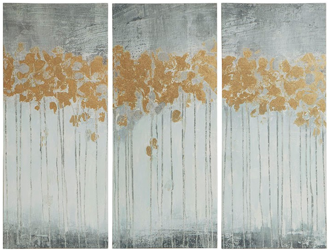 Olliix by Madison Park Dewy Forest 3 Piece Grey Abstract Gel Coat Canvas with Metallic Foil Embellishment Set-0