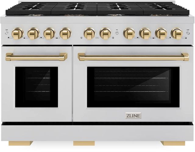 ZLINE Autograph Edition Paramount 48" Stainless Steel Pro Style Dual Fuel Range with Polished Gold Accents-0