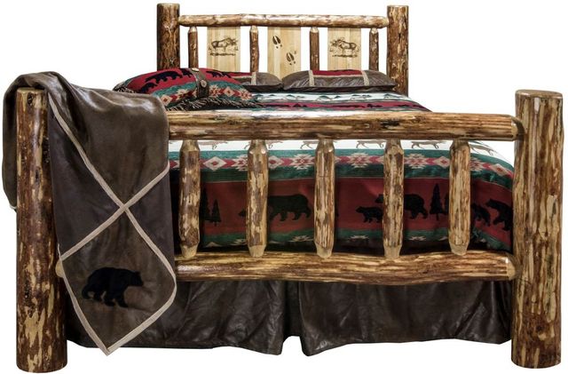Montana Woodworks® Glacier Country Stain & Clear Lacquer Full Bed with Laser Engraved Moose Design-1