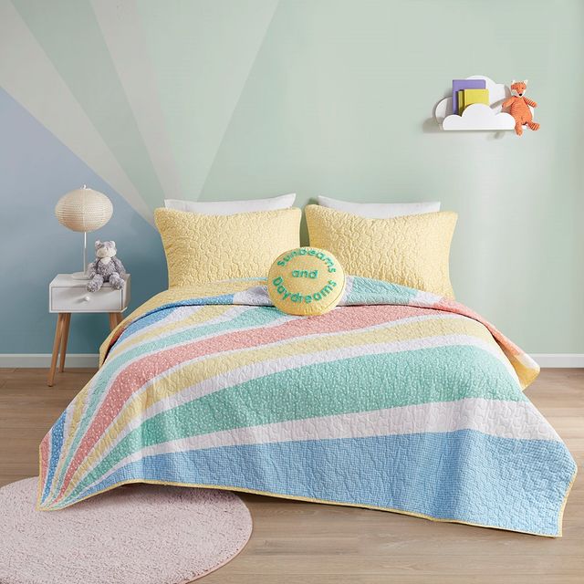 Olliix by Urban Habitat Kids Rory Rainbow Sunburst Reversible Cotton Yellow Full/Queen Coverlet Set-0