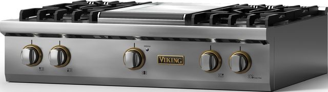 Viking 5 Series 36” Stainless Steel 4-Burner Natural Gas Rangetop with Brushed Brass Trim-1