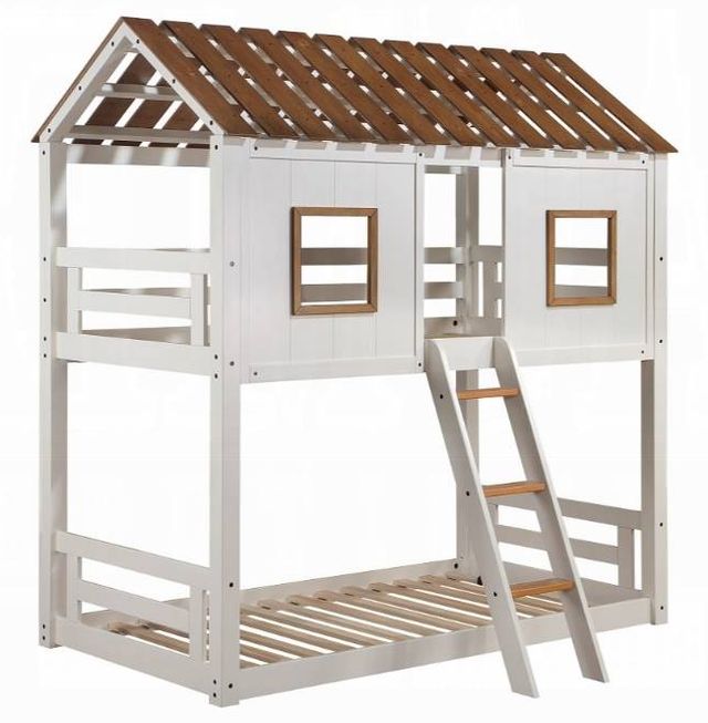 ACME Furniture Inara Rustic Oak/White Twin Over Twin Bunk Bed-0