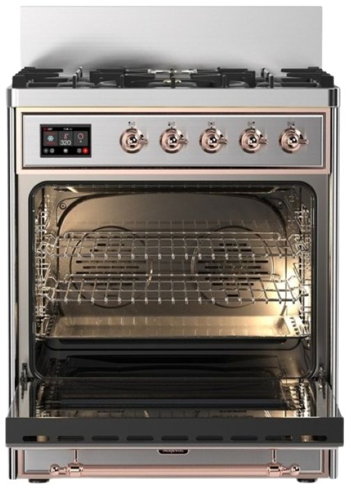 Ilve® Majestic III 30" Stainless Steel Pro Style Dual Fuel Natural Gas Range with Solid Door and Copper Trim-1