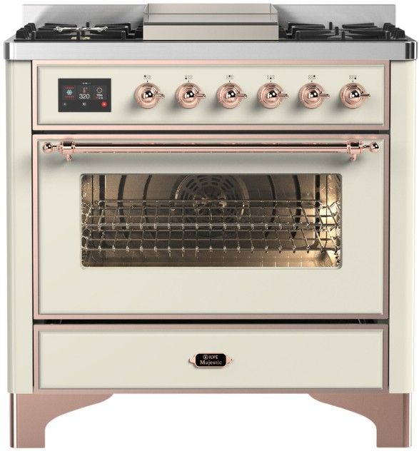 Ilve® Majestic III 36'' Custom Pro Style Dual Fuel Liquid Propane Range with Triple Glass Door and Copper Trim-3
