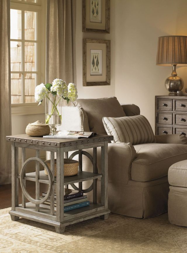 Lexington Home Twilight Bay Wyatt Hammered Stainless Steel Top Lamp Table with Taupe Gray Base-1