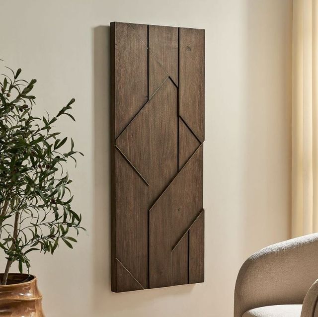 Uttermost® Hanoi Brass/Walnut Geometric Wood Wall Panel-1