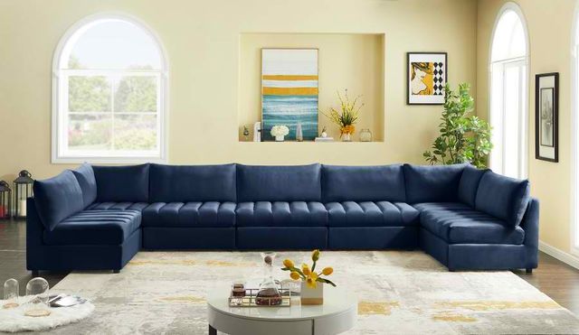 Meridian Furniture Jacob 7-Piece Navy Velvet Modular Sectional Set-3