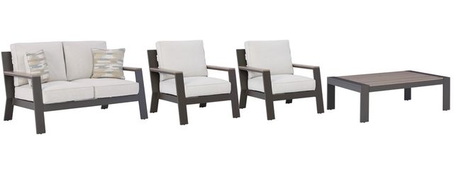 Signature Design by Ashley® Tropicava 4-Piece Taupe/White Outdoor Conversation Set-0