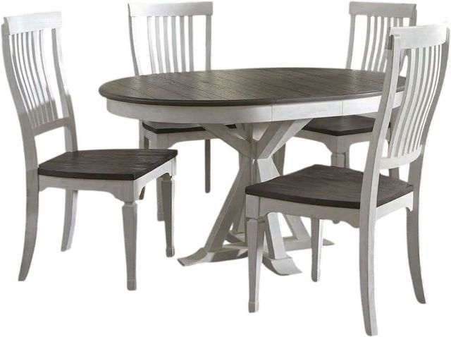 Liberty Furniture Allyson Park 5-Piece Charcoal/Wirebrushed White Pedestal Table Set-0