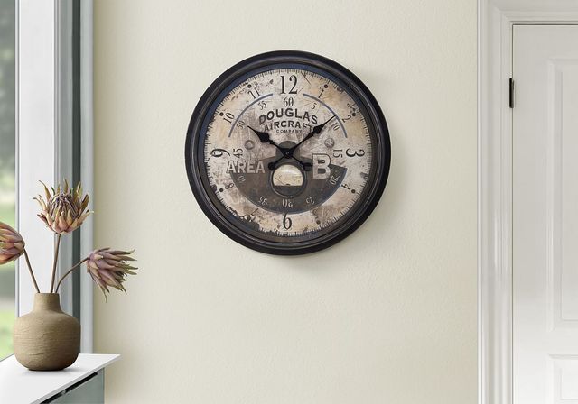 Monarch Specialties Inc. Antique Brown 20" Round Wall Clock with Standard Numbers on Distressed Brow-2