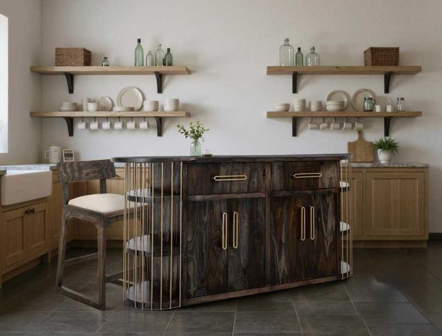 International Furniture Direct Balam Stained Dark Kitchen Island-1