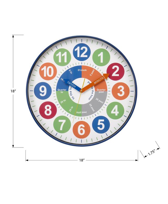 Monarch Specialties Inc. Multi-Colored 18" Wall Clock For Kids with Timekeeping Chart-2