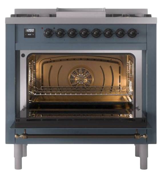 Ilve® Nostalgie II Noblesse 36'' Blue Gray Pro Style Dual Fuel Range with Burnished Trim-1
