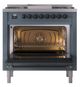Ilve® Nostalgie II Noblesse 36'' Blue Gray Pro Style Dual Fuel Range with Burnished Trim-1