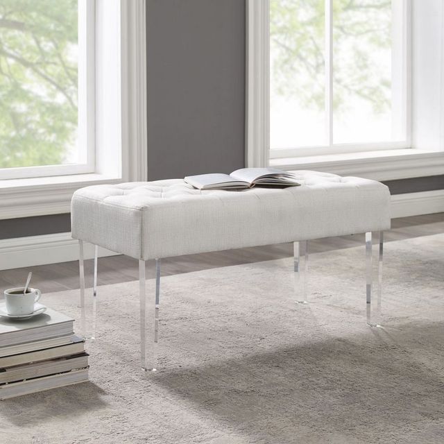 Linon Ella Glitz White Bench with Acrylic Leg-1