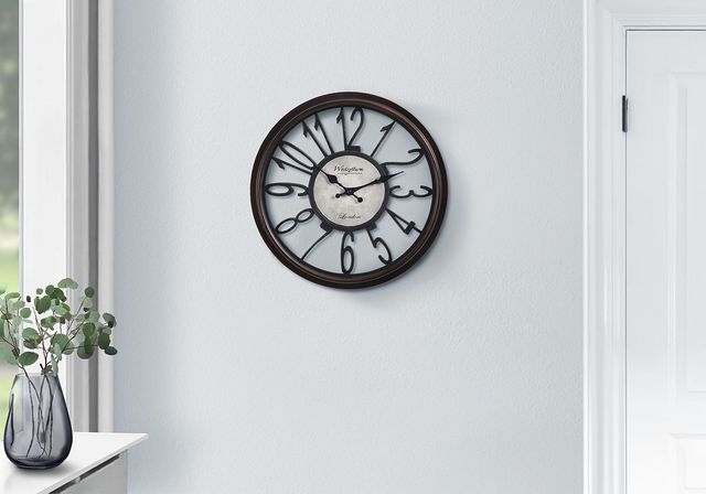 Monarch Specialties Inc. Antique Brown 16" Round Wall Clock with Open Standard Numbers-2