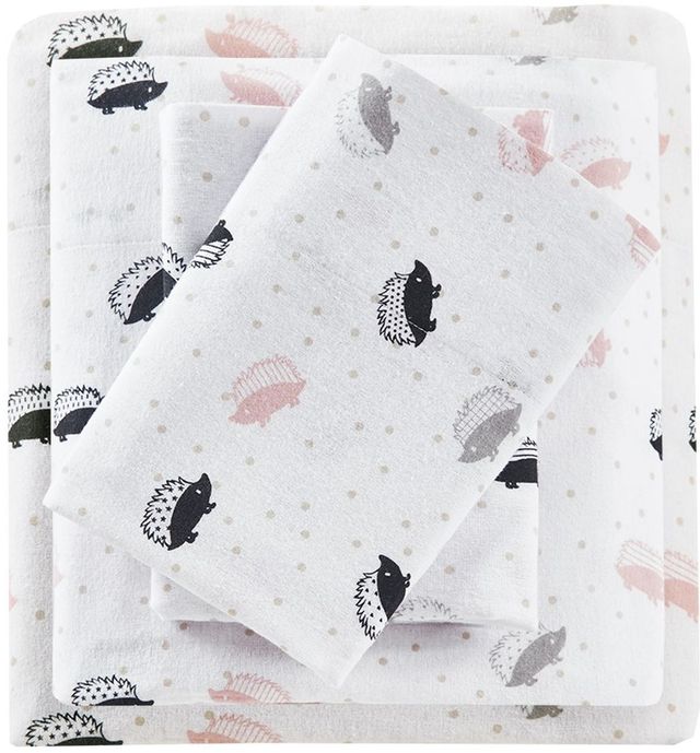Olliix by Intelligent Design Pink/Grey Hedgehogs Queen Cozy Soft Cotton Novelty Print Flannel Sheet Set-0