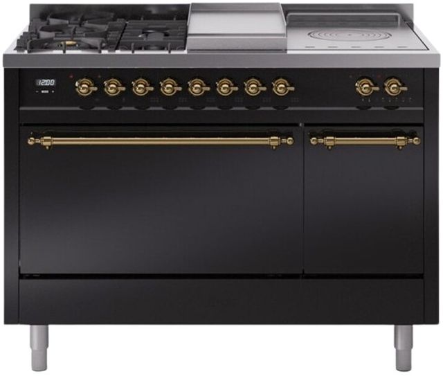 Ilve® Nostalgie II Series 48" Glossy Black Pro Style Dual Fuel Range-0