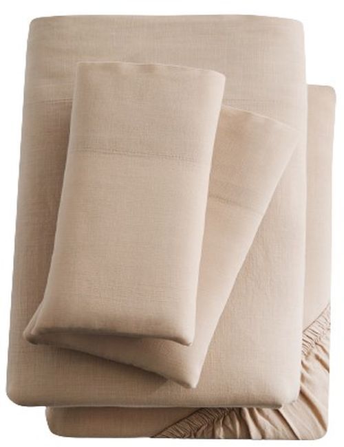 Malouf® Linen-Weave Cotton Sand Split Queen Sheets Set-0