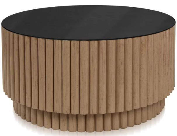 StyleCraft Black Glass Top Coffee Table with Natural Base-0