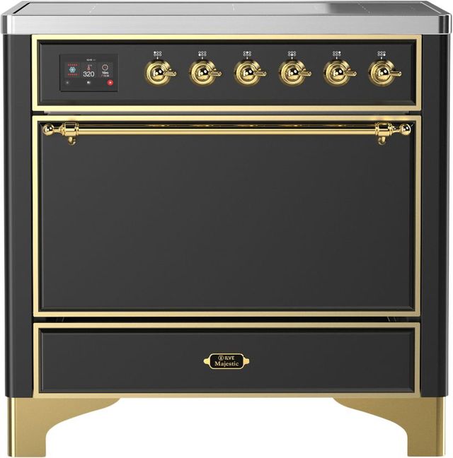 Ilve® Majestic III 36" Graphite Matte Pro Style Induction Range with Solid Door and Brass Trim-0