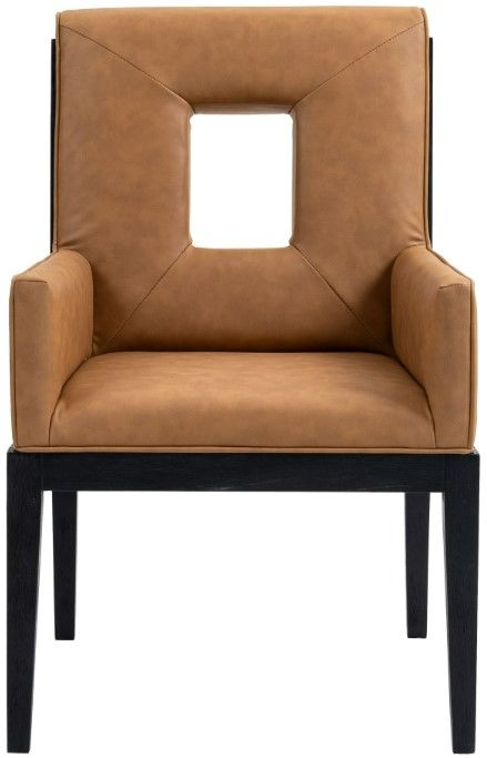 Meridian Furniture Gwendolyn Cognac/Black Vegan Leather Dining Arm Chair-1
