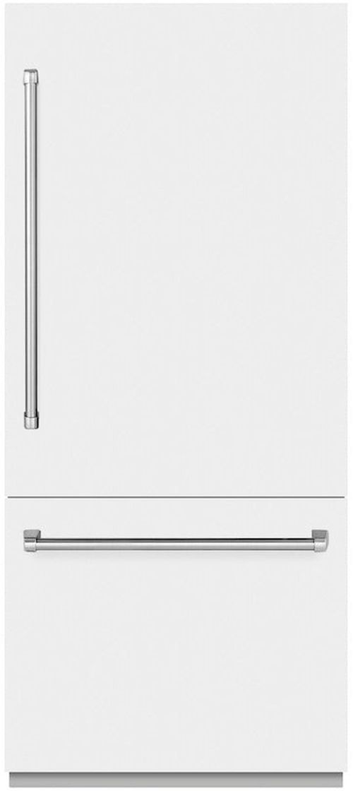 ZLINE 36" 19.8 Cu. Ft. White Matte Built-In Bottom Freezer Refrigerator with Water Dispenser, Ice Maker, and Graphite Gray Interior-0