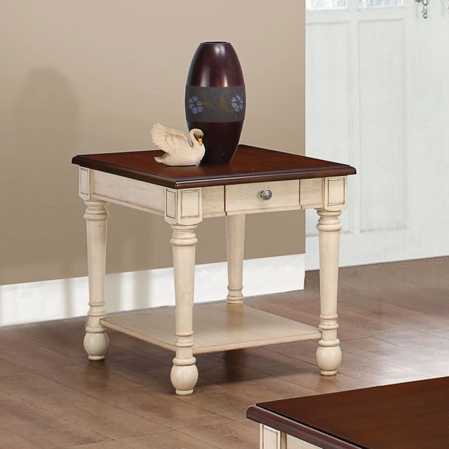 Coaster® Layla Dark Cherry Rectangular End Table with Antique White Base-1
