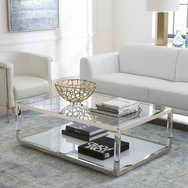 Modus Furniture Jasper Glass Top Coffee Table with Stainless Steel Base-1