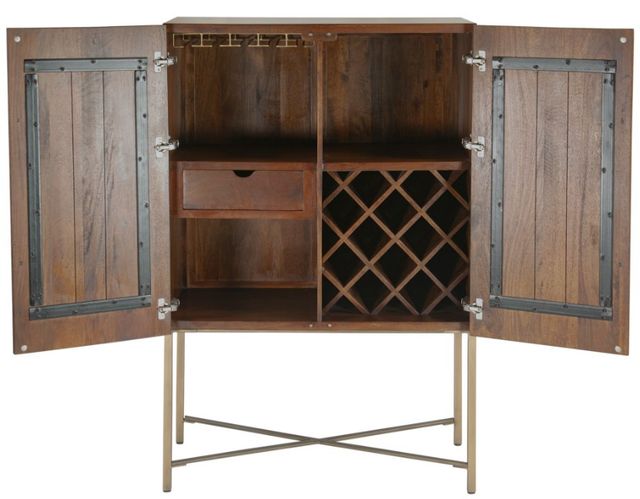 Home Trends & Design Cosmopolitan Dark Pewter/Honey Brown Bar Cabinet-3