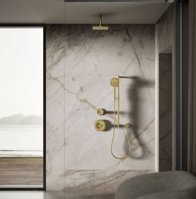 KOHLER® Contemporary Vibrant Brushed Moderne Brass 2.5 GPM Square 8" Single-Function Rainhead-2