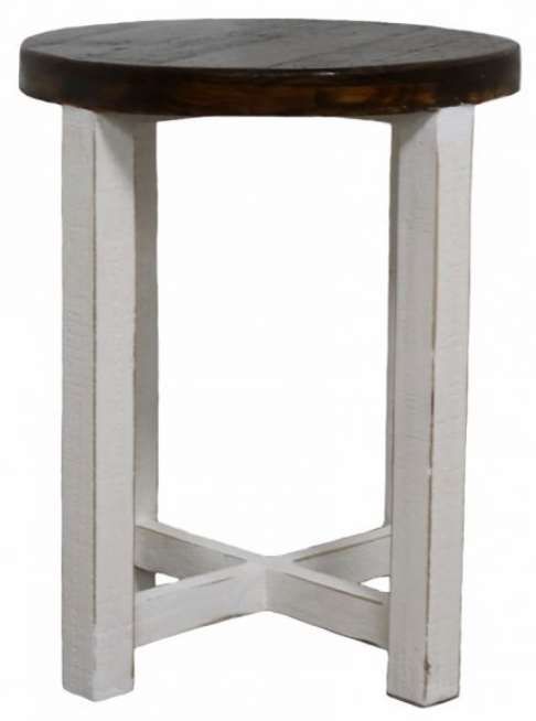 Million Dollar Rustic Cottage Rustic Brown Round End Table with White Base-0