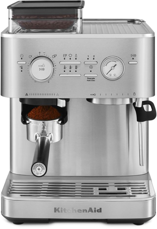 KitchenAid® Brushed Stainless Steel Semi Automatic Espresso Machine with Burr Grinder-1