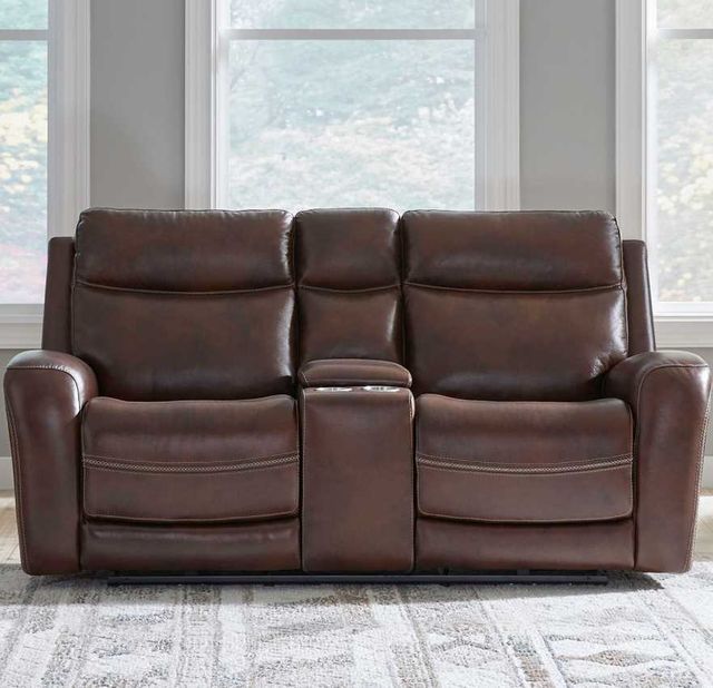 Liberty Furniture Blair Cognac Leather Dual Zero Gravity Power Reclining Loveseat with Console-2