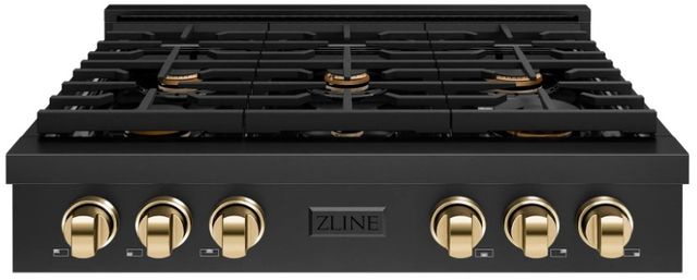 ZLINE Paramount Autograph Edition 36" Black Stainless Steel Gas Cooktop with Polished Gold Accents-0