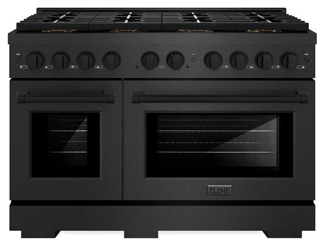 ZLINE Paramount 48" 6.7 Cu. Ft. Black Satin Stainless Steel Gas Range with 8 Burner DuoPro™ Cooktop and Dual Oven with Black Matte Accent-0
