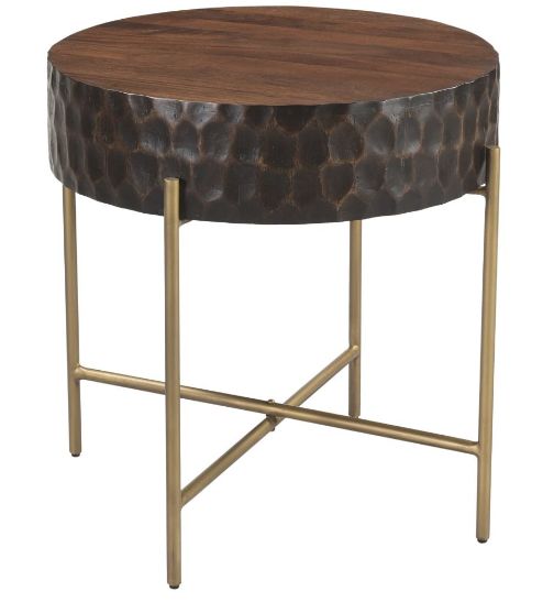 Home Trends & Design Santa Cruz Brown Round Side Table with Antique Bronze Base-1