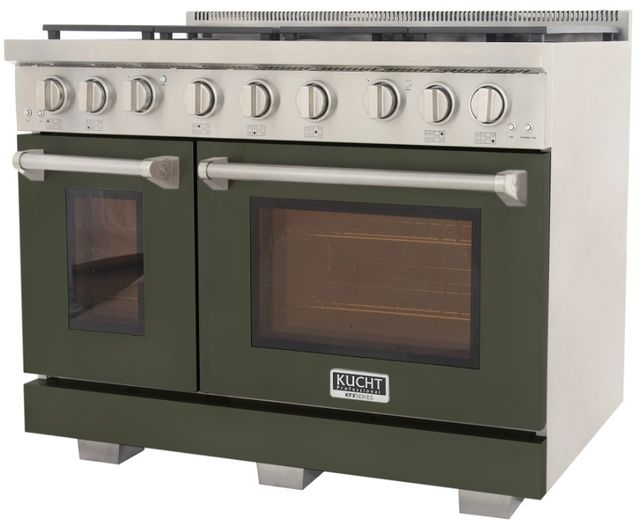 Kucht Professional KFX Series 48" Stainless Steel Pro Style Natural Gas Range with Olive Green Door and True Simmer Burners-2