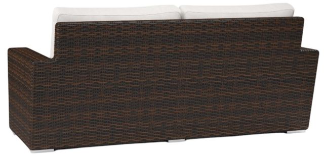 Sunset West Montecito Cognac Resin Wicker Outdoor Loveseat with Canvas Flax Cushion-3