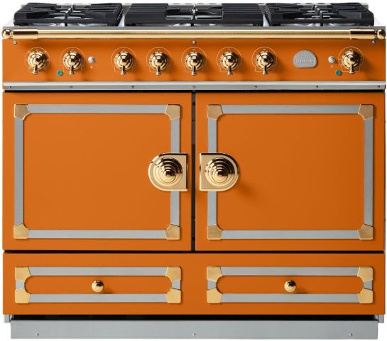 La Cornue CornuFé 110 43" Quintessential Orange Pro Style Dual Fuel Range with Polished Brass Trim-0