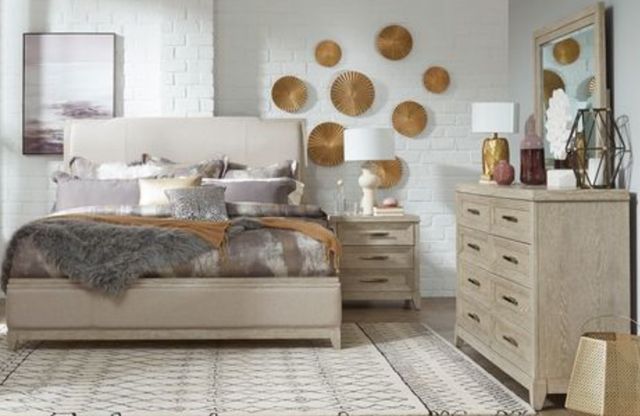 Liberty Furniture Belmar 4-Piece Knubby/Silver Champagne/Washed Taupe California King Sleigh Bed Set-0