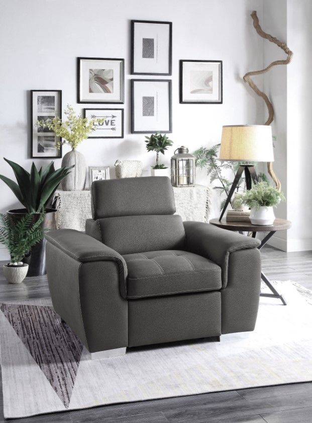 Homelegance® Ferriday Gray Chair with Adjustable Headrest and Pull-Out Ottoman-1