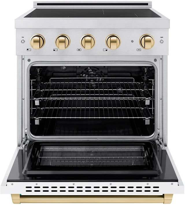 ZLINE Autograph Edition Paramount 30" Satin Stainless Steel Pro Style Induction Range with White Matte Door & Polished Gold Accents-1