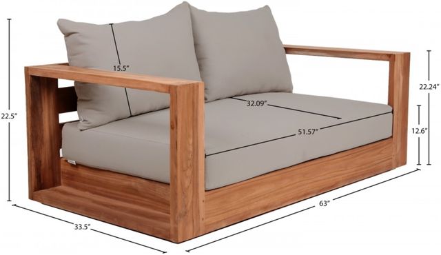 Meridian Furniture Tulum Gray Fabric/Teak Outdoor Loveseat-4