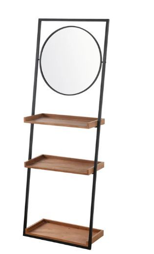 StyleCraft Natural Decorative Wall Shelf with Round Mirror-0