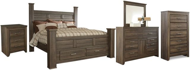 Signature Design by Ashley® Juararo 5-Piece Dark Brown King Storage Poster Bed Set-0