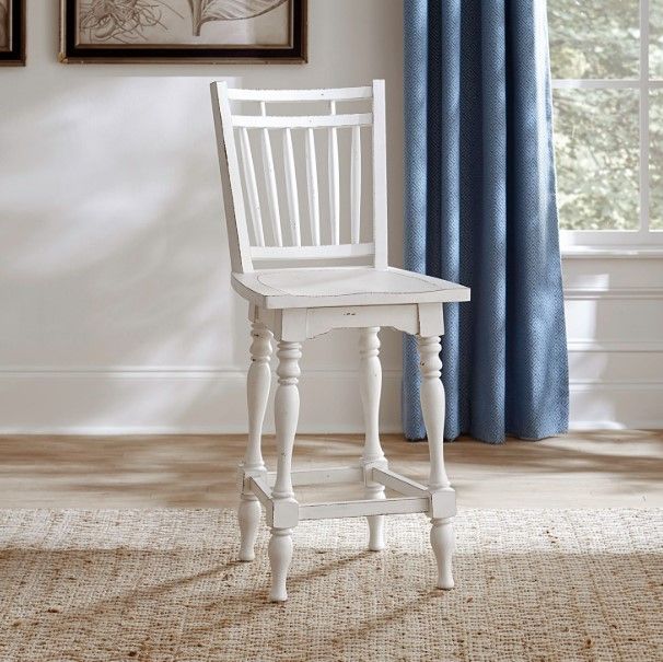 Liberty Furniture Magnolia Manor Antique White Spindle Back Swivel Counter Height Chair-1